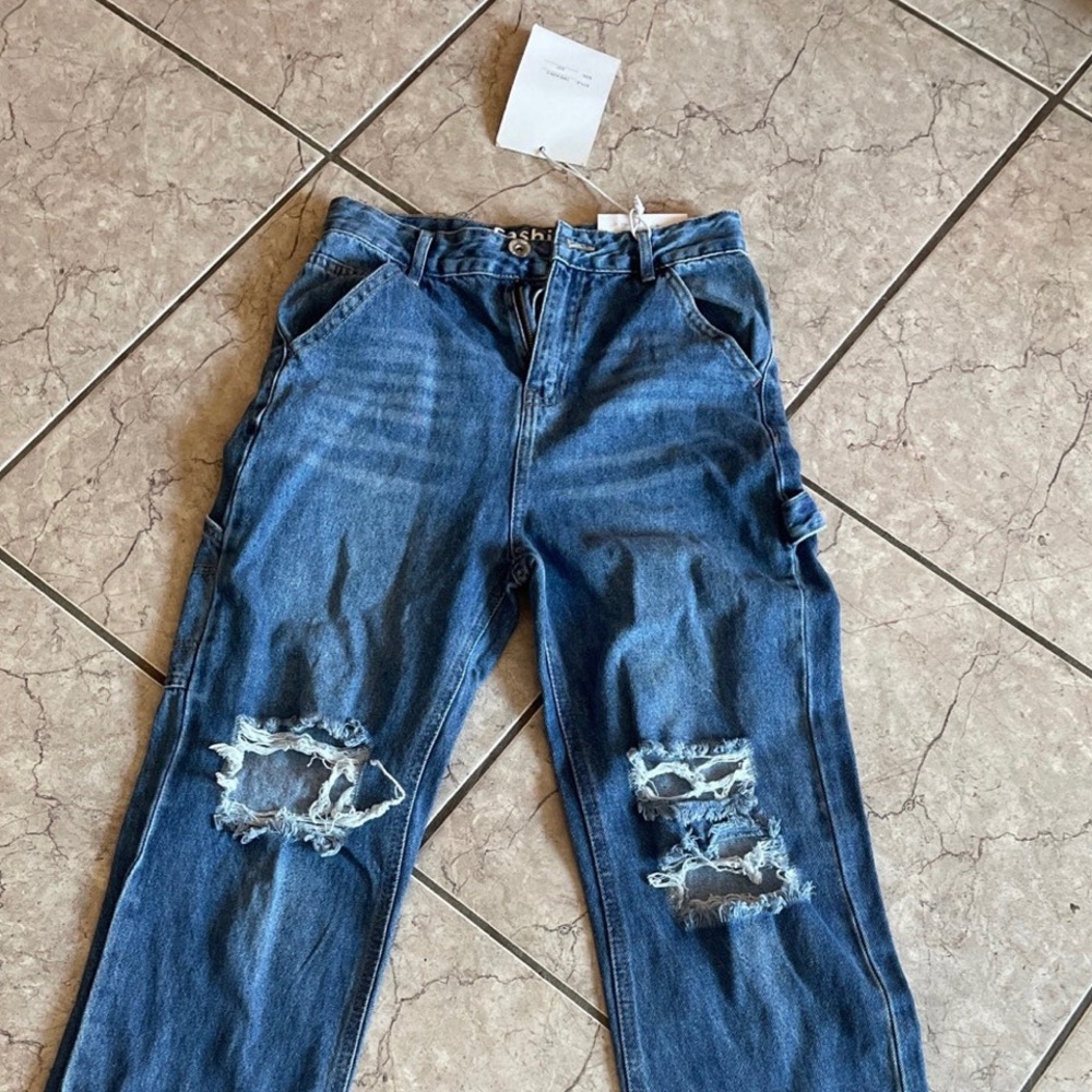 FASHION FWD WOMENS JEANS COLOR BLUE MOM STYLE NWT